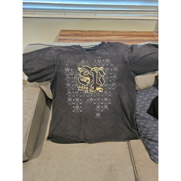 Vintage South Pole Designed In 91 Graphic Black Short Sleeve T Shirt - Picture 1 of 3